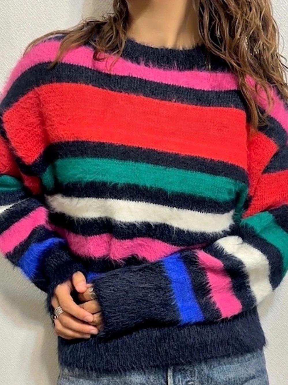 a new day Multi Stripe Fuzzy Crewneck Sweater Striped XL